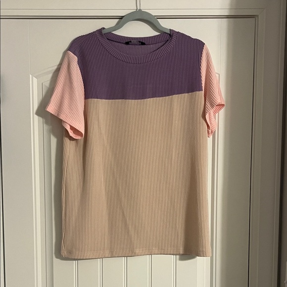 Dokotoo Tops - Colorblock Women's Top - Pink, Purple, and Tan